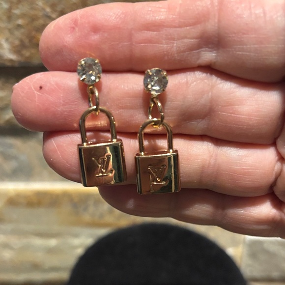 Gold LV Padlock Earrings - Picture 2 of 4